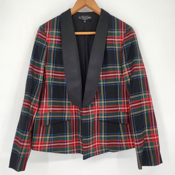 J. Peterman Royal Stewart Tartan Plaid Tuxedo Blazer Women’s Size 12 - Picture 1 of 10